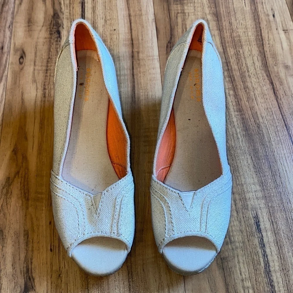 Sonoma cork wedges tan and shimmer gold open peep toe